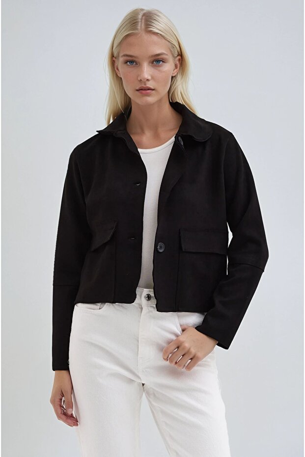 Buttoned Suede Short Basic Jacket 6176 - 4
