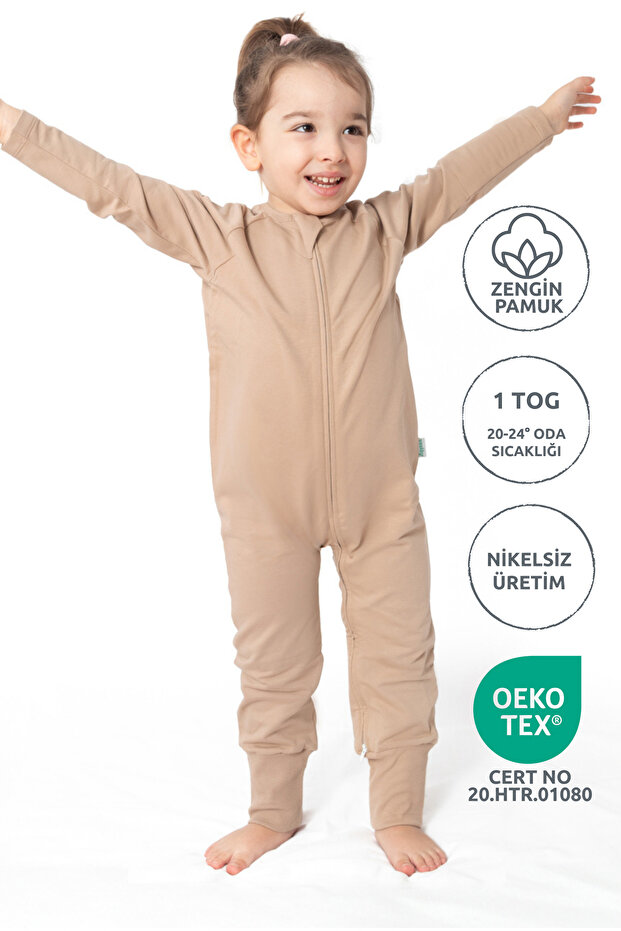 1 Tog Sleeping Bag with Children's Booties - Sand Beige