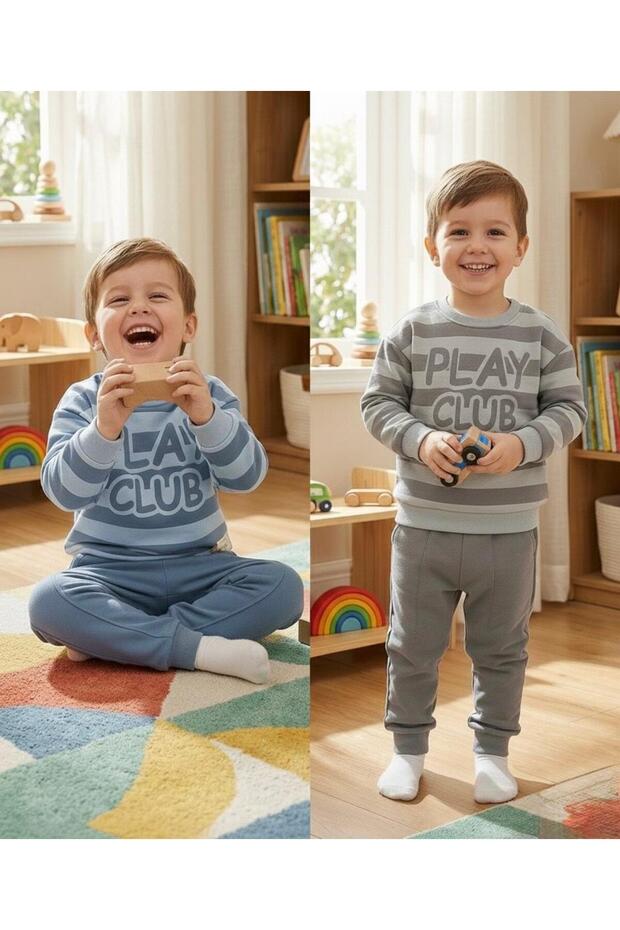 Boy's Blue Basic 3 Thread Fleece-Lined Winter Tracksuit Set