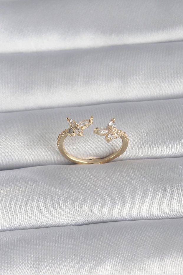 Brass Gold Color Zircon Stone Butterfly Model Women's Ring