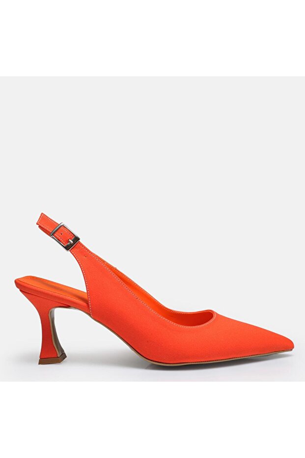 LARGE SIZE WOMEN'S STILETTO FLATS 41-42-43-44 - ORANGE SATIN