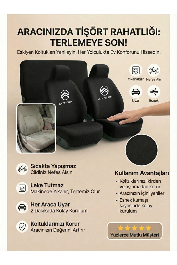 Seat Protection Set Compatible with Citroen C2 Quick Use - 6
