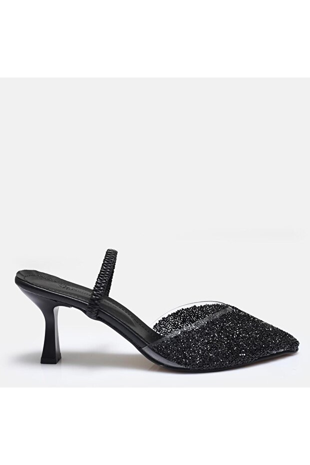 Large number evening slippers with stones 41-42-43-44-black