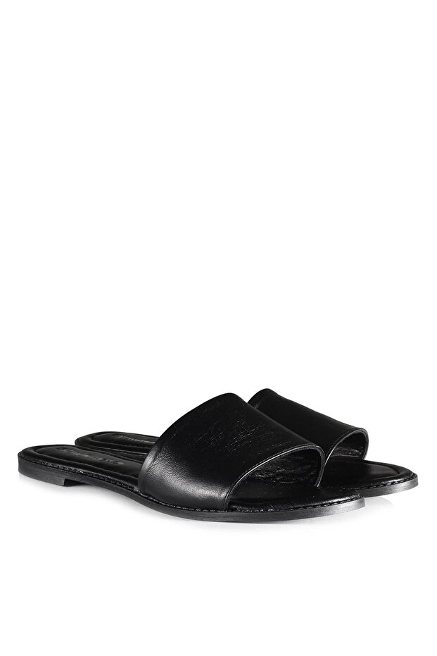 Large Size Women's Slippers 41-42-43-44 Size Black Genuine Leather