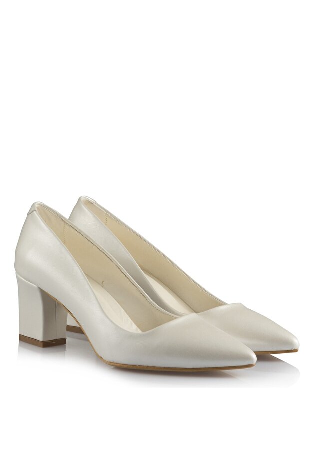Wedding Shoes Thick Heeled Off White Leather