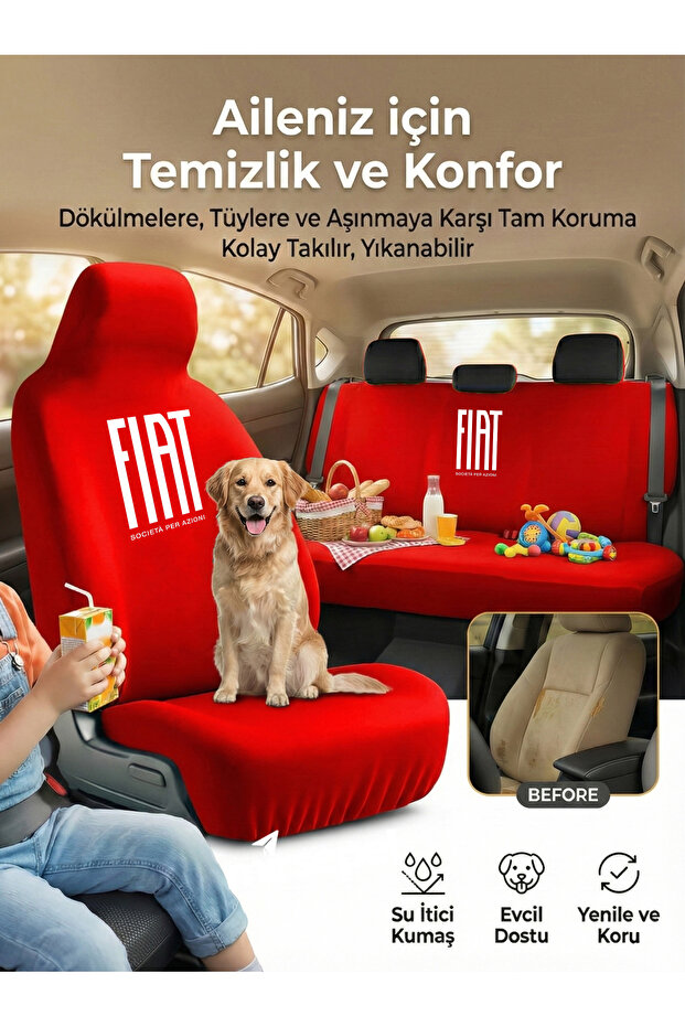 Fiat Idea Compatible Car Seat Cover Basic Set Red Combed Cotton - 2