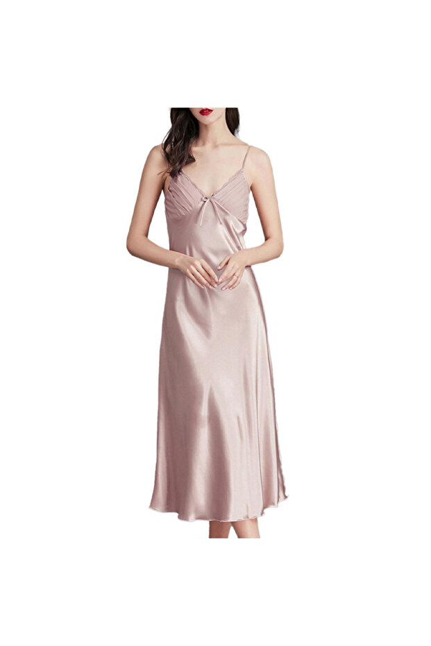 Nightgown Women Satin Spaghetti Strap Maxi CQ311