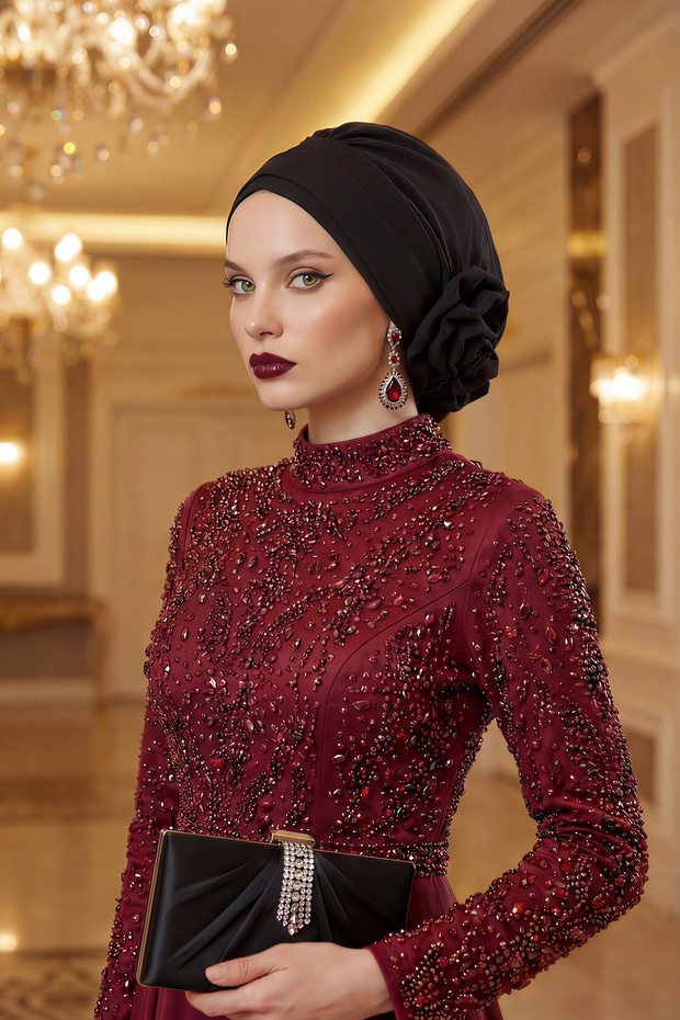 عمامة جاهزة أنيقة، أسود، HT-92