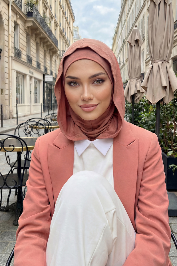 Combed Cotton Women's Ready-Made Bonnet with Hood and Concealer Feature, B-89P, Cappuccino