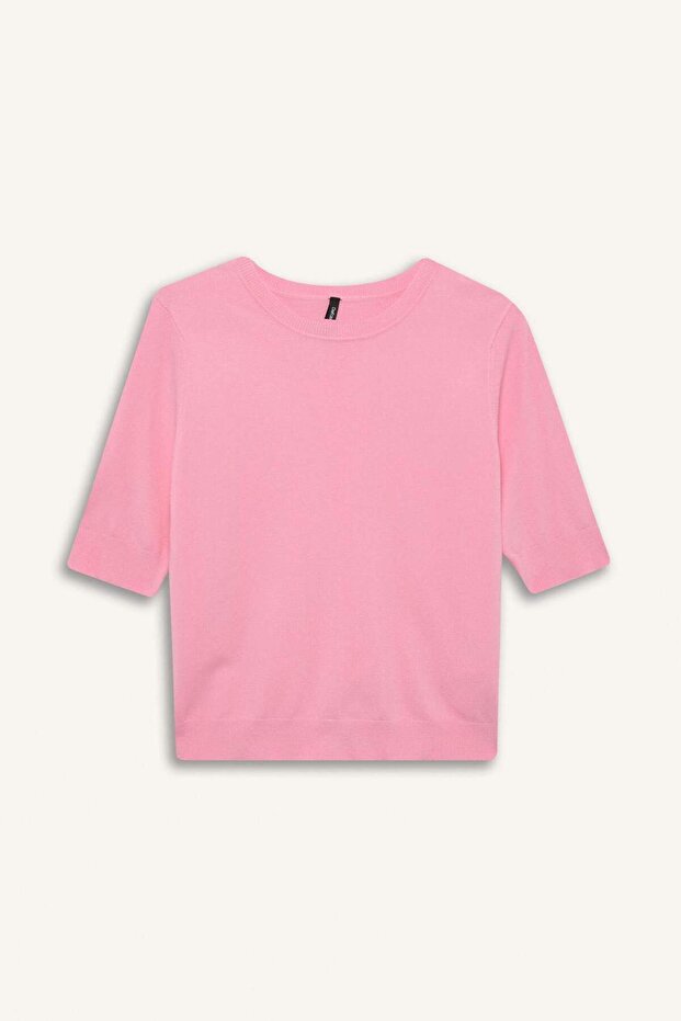 Strickpullover mit Rundhalsausschnitt und normaler Passform – kurze Ärmel D6272AX25SM - 5