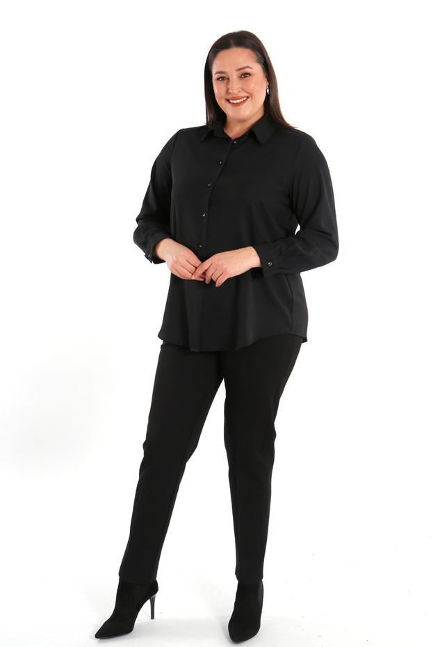 Trend42plus Büyük Beden Basic Siyah Gömlek - 1