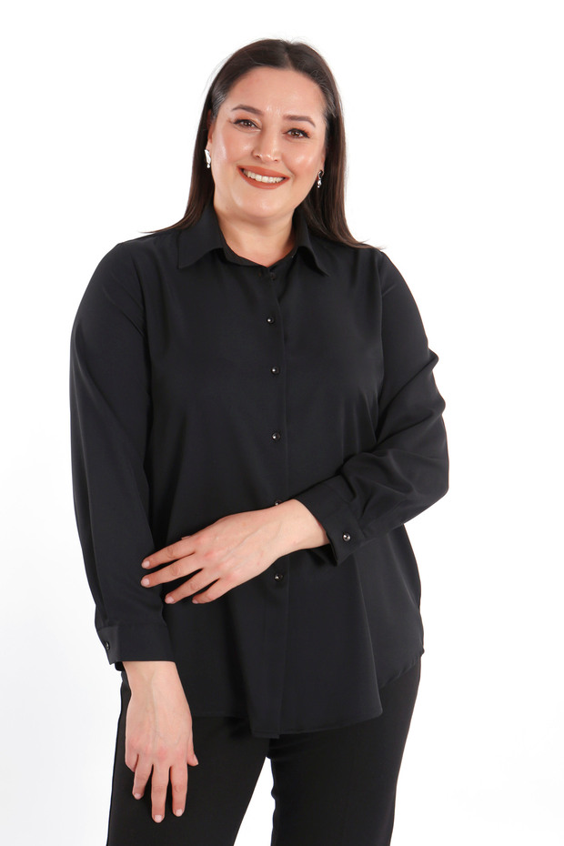 Trend42plus Büyük Beden Basic Siyah Gömlek - 2