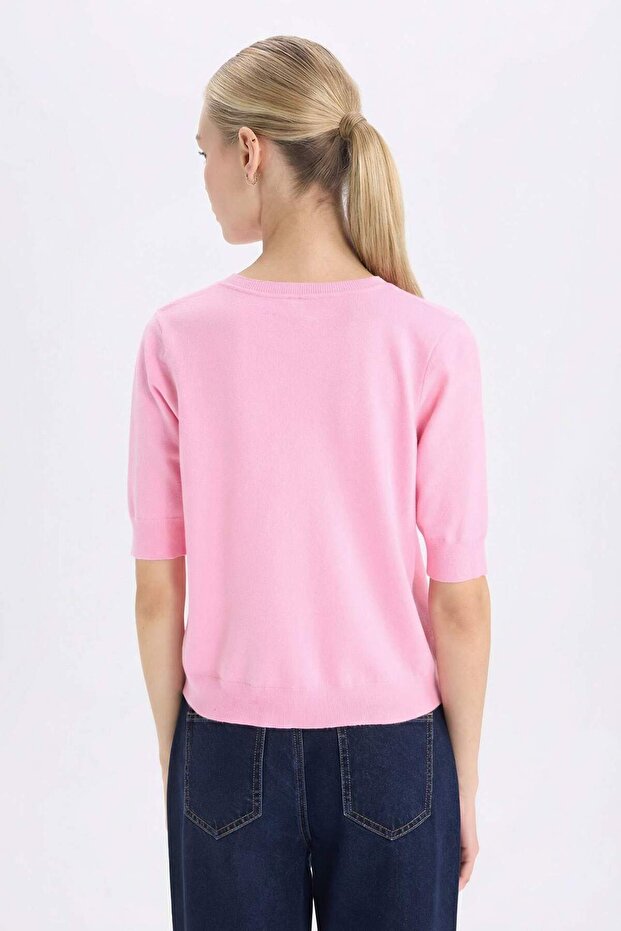 Strickpullover mit Rundhalsausschnitt und normaler Passform – kurze Ärmel D6272AX25SM - 4