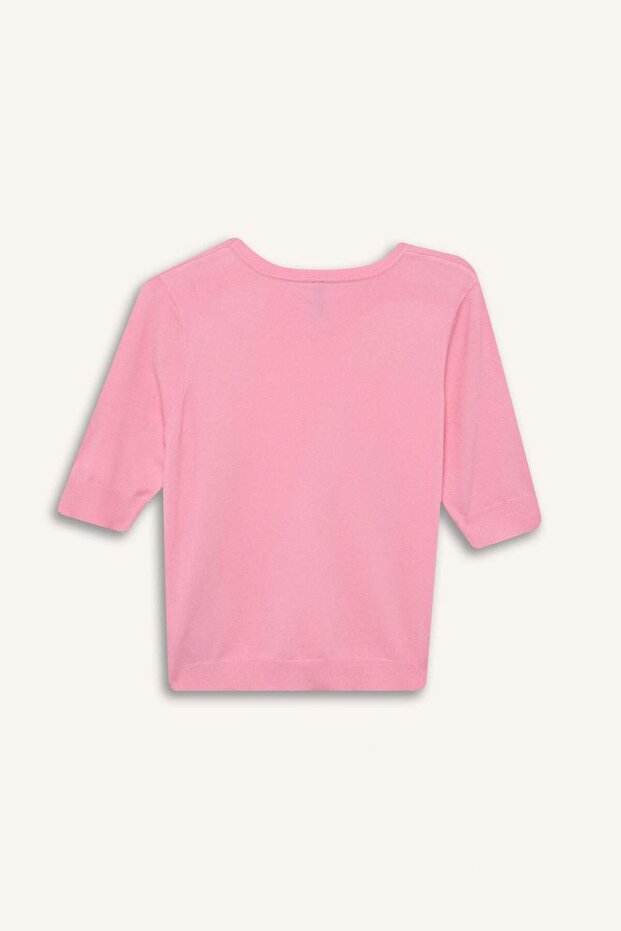 Strickpullover mit Rundhalsausschnitt und normaler Passform – kurze Ärmel D6272AX25SM - 7