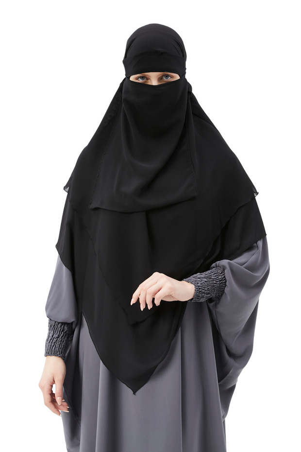 جاهز عملي شيفون ثلاث طبقات حجاب مثلث حج عمرة شال سوفليه حجاب زفاف أسود