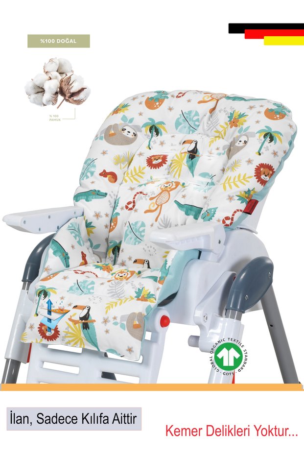 Organic High Chair Cushion & Cover (Without Belt Holes) Water Green