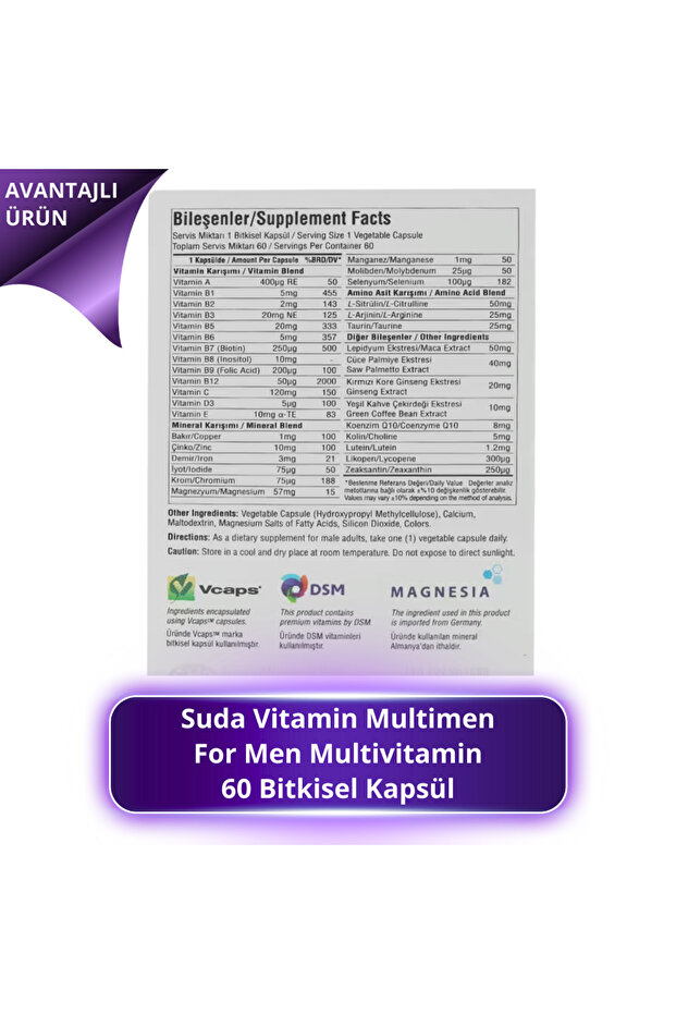 Vitamin Multimen For Men Multivitamin 60 Bitkisel Kapsül 3 ADET - 3