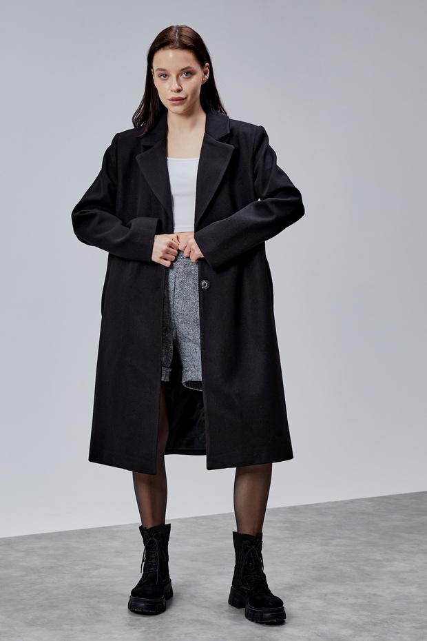 Rosalia Black Regular Fit Double-Breasted Cashmere Coat