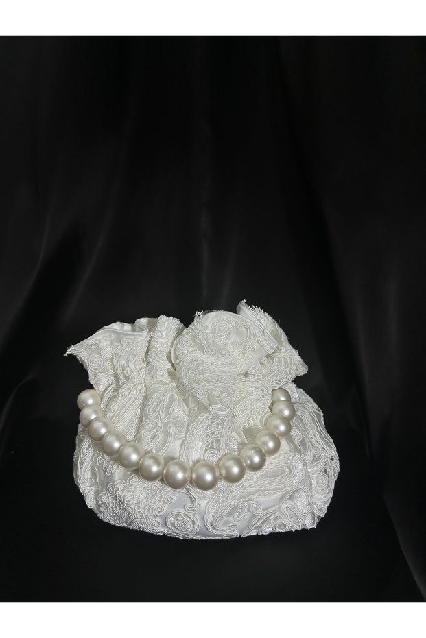 Maison Blanche Bridal Bag with Lace Details and Pearl Handle