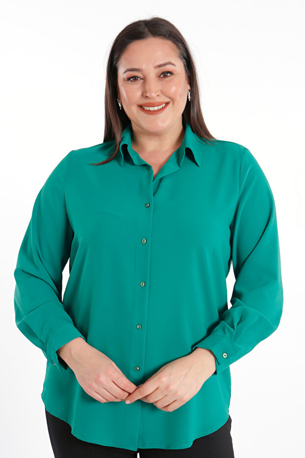 Trend42plus Büyük Beden Basic Yeşil Gömlek - 2