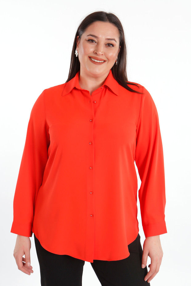 Trend42plus Büyük Beden Basic Mercan Gömlek - 3