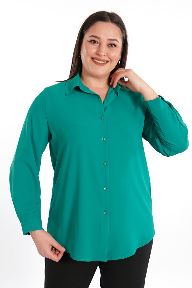 Trend42plus Büyük Beden Basic Yeşil Gömlek - 5