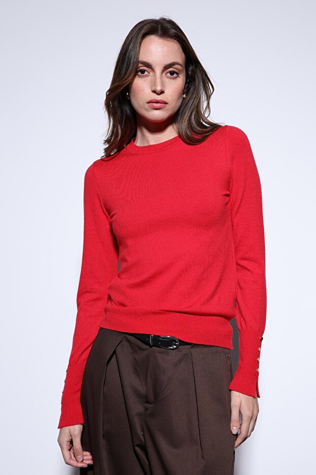 Kırmızı Basic Kadın Triko Kazak - 1