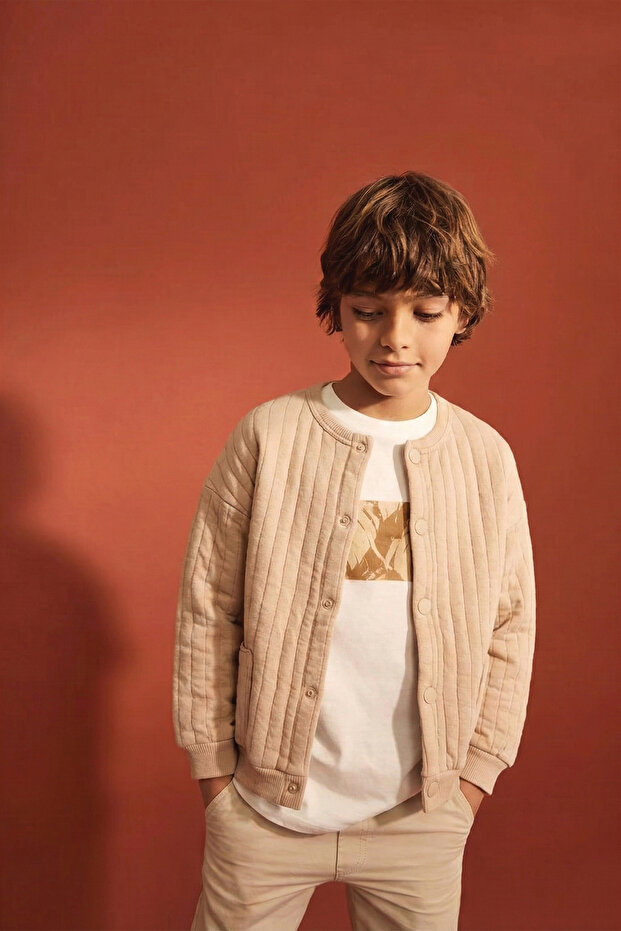 Kapitone Ceket 1-10 Yaş Bej - 1