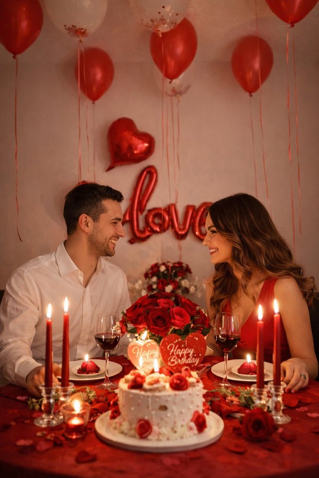 Valentine's Day 14 February Decoration Set, Balloon with Heart Foil and Transparent Confetti Romantic Birthday