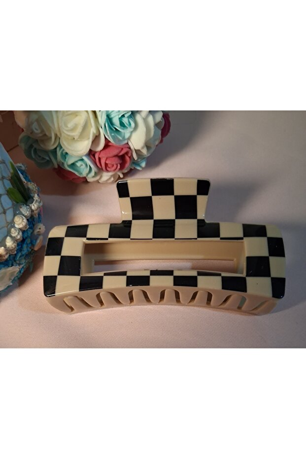 مشبك شعر كبير بنمط مربعات - 3