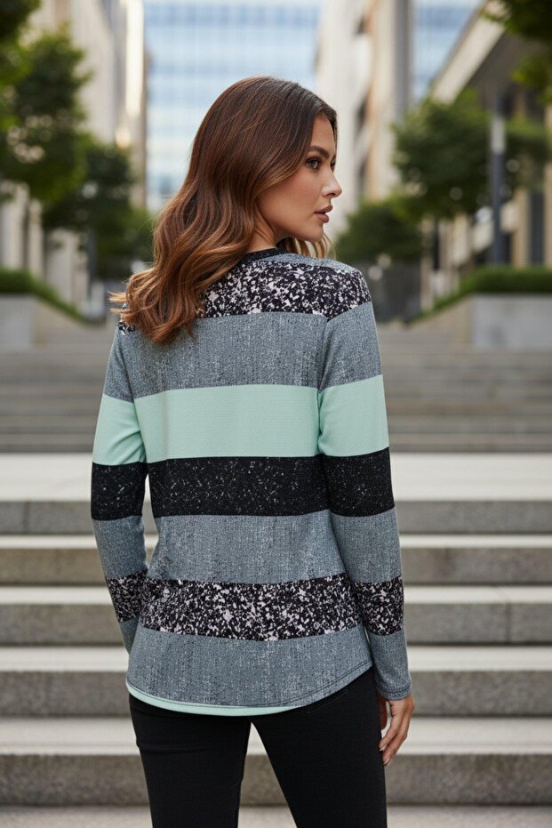 بلوزة سوبرم منقوشة بأزرار - أخضر - 5