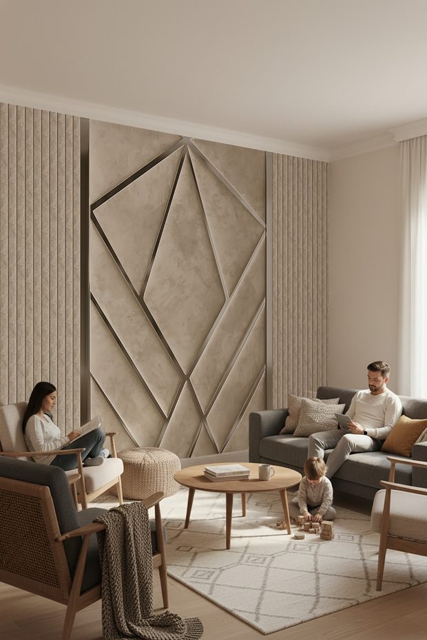 Geometrik Panel Görünümlü Tekstil Duvar Kağıdı - 2