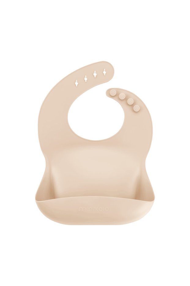 - Silicone Bib w/ Kangaroo Pocket - Bubble Beige