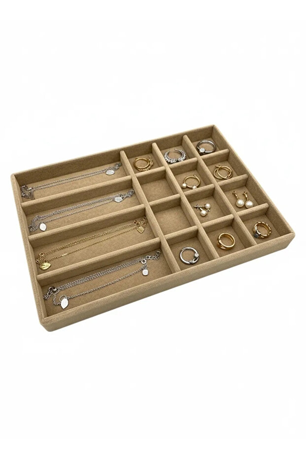 Paris Model Suede Fabric Milk Coffee Color 34/24 cm Jewelry Display Drawer