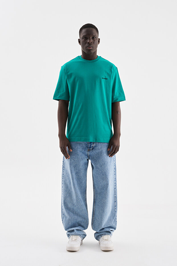 Erkek Basic Relaxed İnce Pamuklu Bnt. Yeşil Tişört - 4