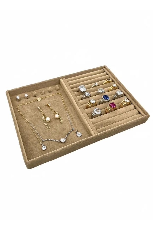 Domestic Production Rio Model Suede Fabric Milk Coffee Color Nail-Sausage Drawer Jewelry Stand