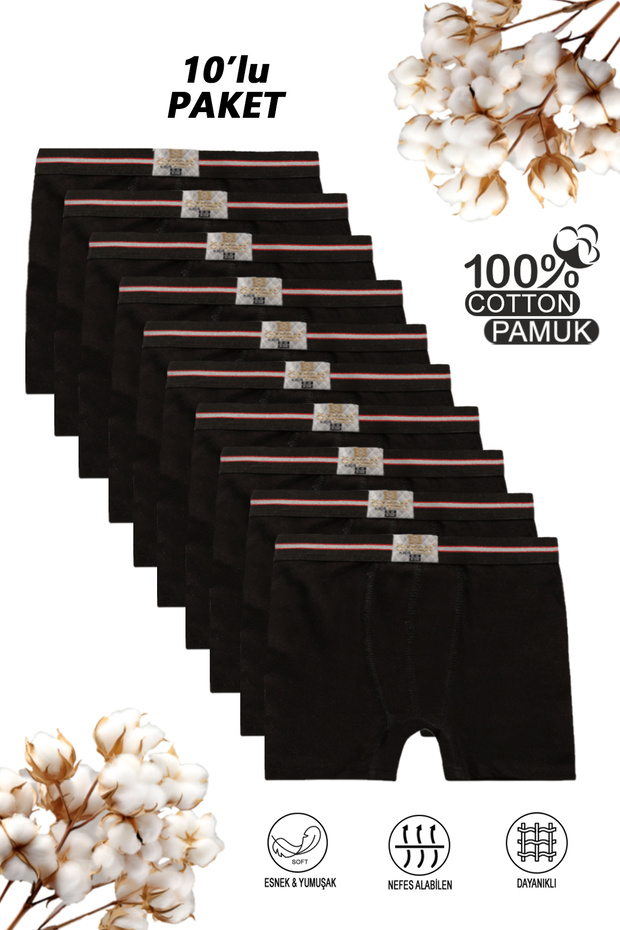 Özkan 0711 10-Pack Boys' 100% Cotton Flexible Soft Boxer Shorts