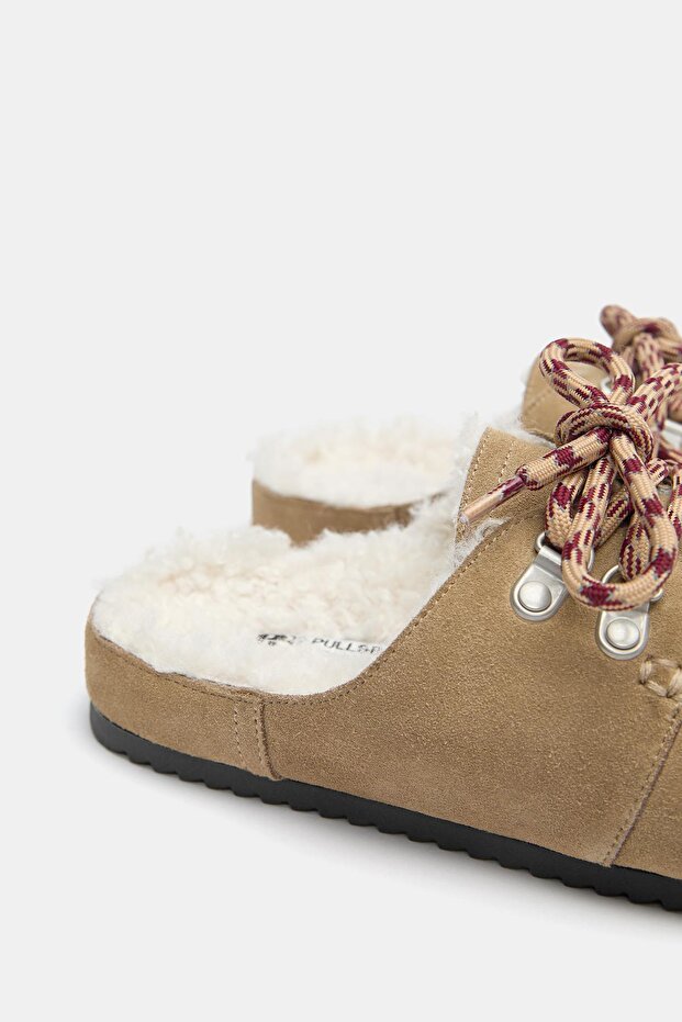 Bağcıklı yünlü deri sabo - 3