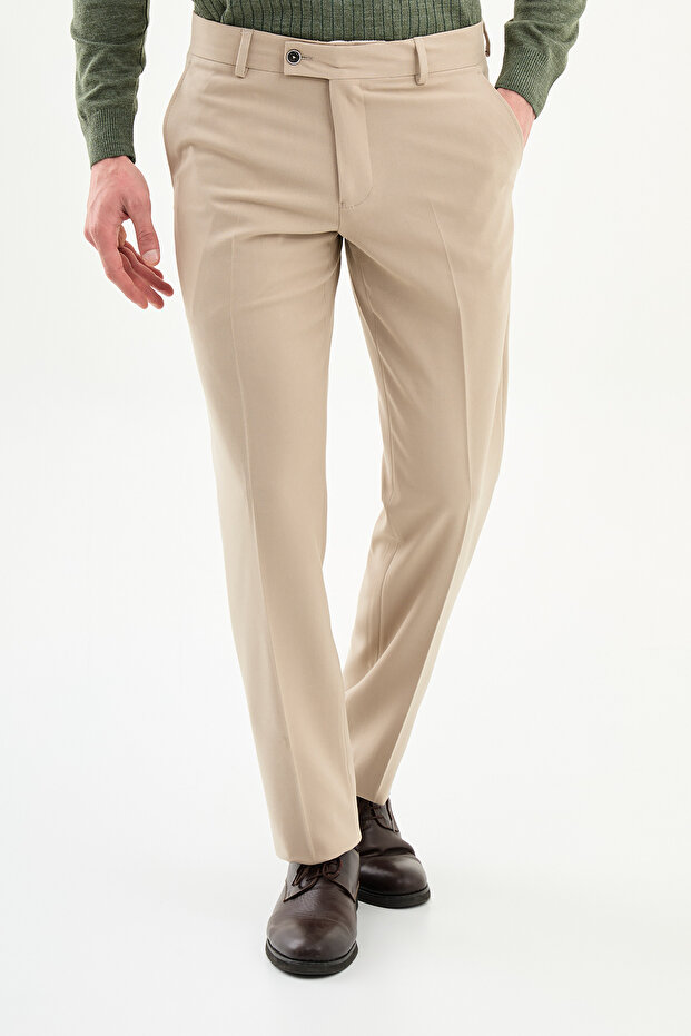 Düz Slim Fit Classic Men's Trousers Beige - 38342.26Y