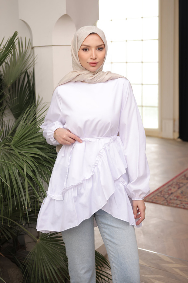 Ecru Skirt Layered Ruffled Tunic