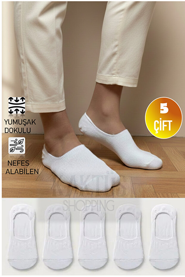 Unisex 5 Pairs White Cotton Ballerina Socks