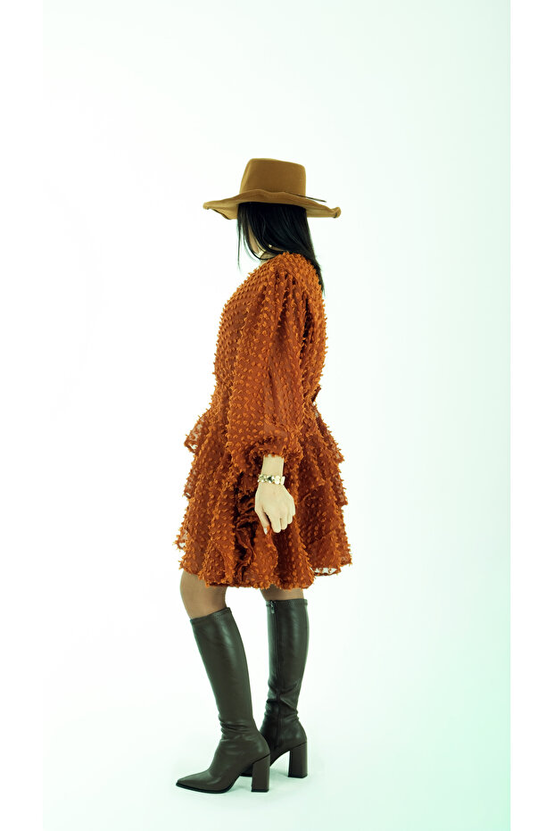 NOPELİ ELBİSE KİREMİT RENGİ - 5