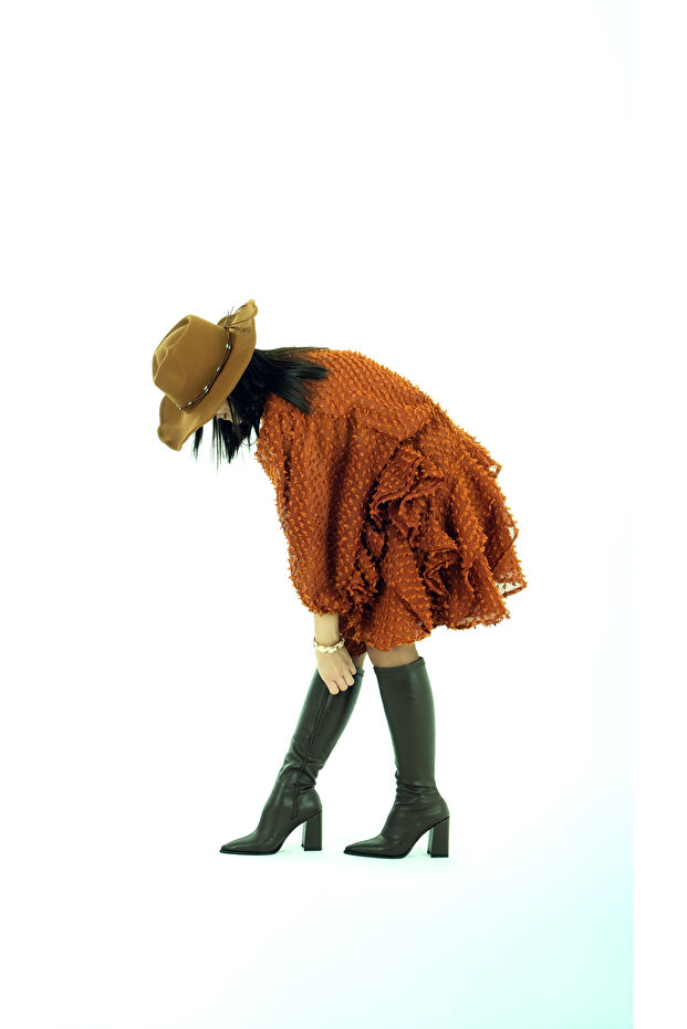 NOPELİ ELBİSE KİREMİT RENGİ - 7