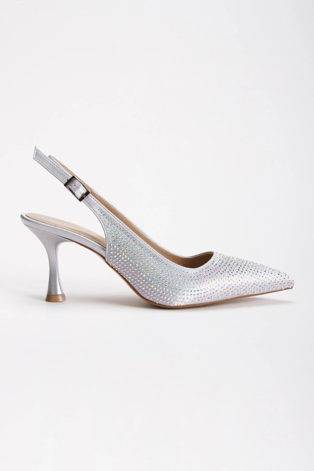 Women's Silver 7cm Thin Heels Stylish Drop Stones Comfortable Stiletto