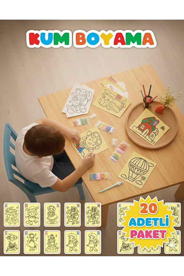 Dem Ticaret A4 Boyutunda 20 Adet Kum Boyama Seti, Büyük Boy Kum Boyama Seti