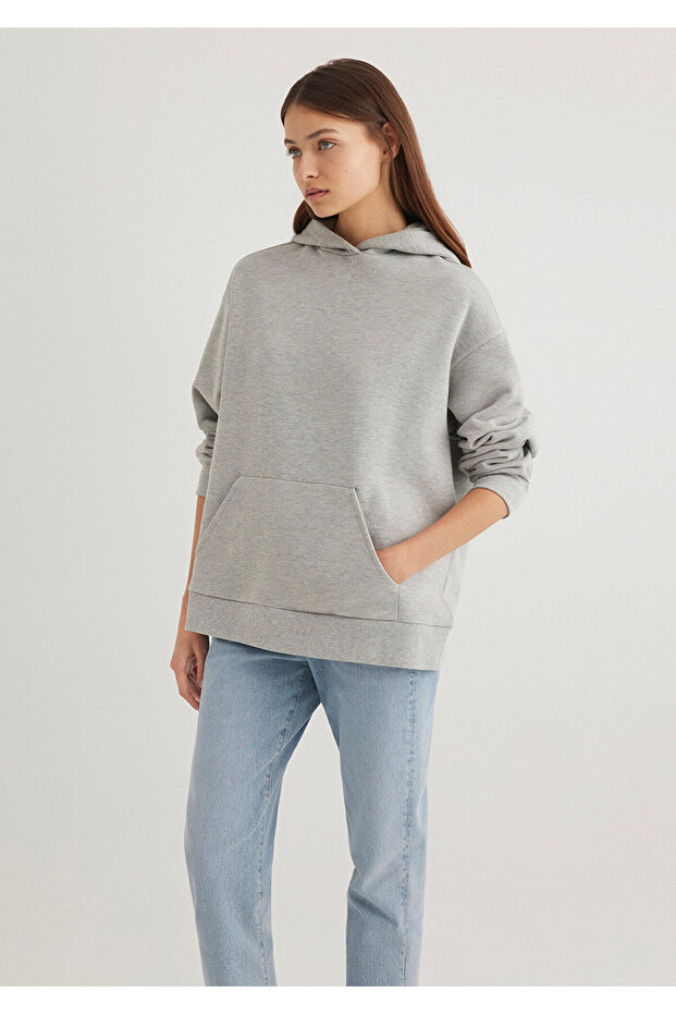 Kapüşonlu Gri Basic Sweatshirt 1S10186-83096 - 2