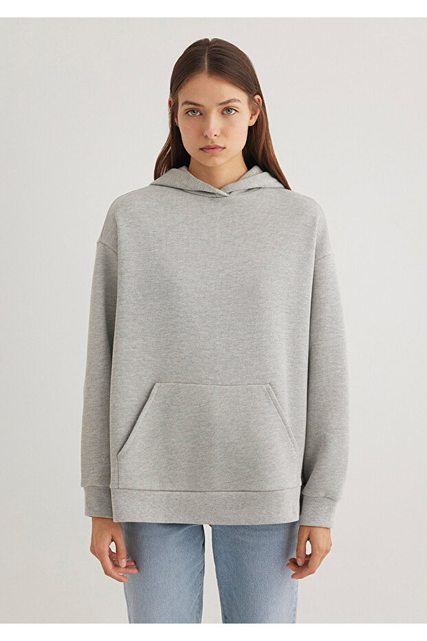 Kapüşonlu Gri Basic Sweatshirt 1S10186-83096 - 4