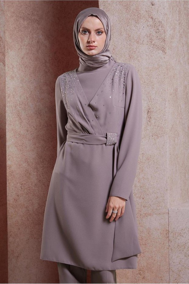 Stone-Detail Pants Suit 30279