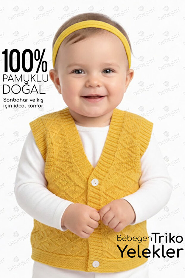 Triko Sarı Bebek Yelek - 1