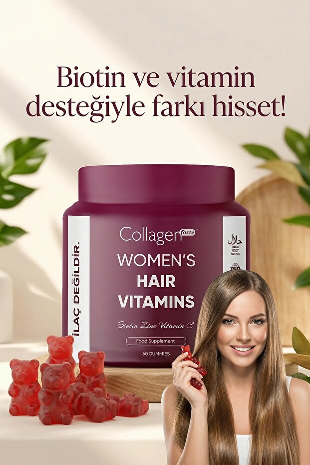 Collagen Forte Platinum Saç Vitamini, Biotin, Folik Asit, Vitamin A, B3, B6, B12, C Vitamin, 60 Gummies 120g